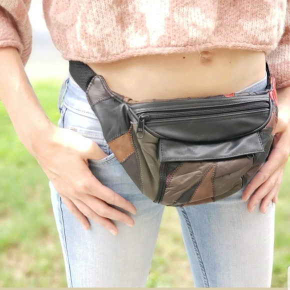 Handbags - Vtg Fanny Pack Dark Colorblock 80s Hip Waist Bag
